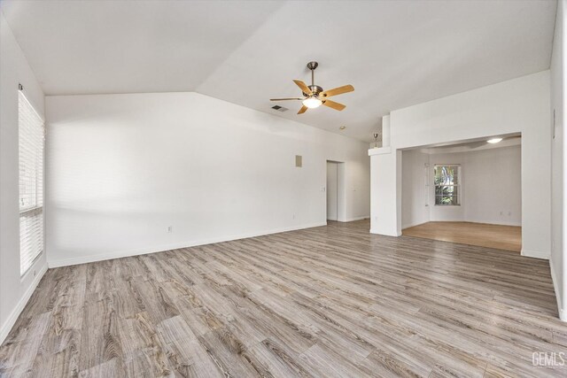 5702 San Pierre Ct, Bakersfield, CA 93308 - unfurnished living room with lofted ceiling, light wood-type flooring, and a ceiling fan