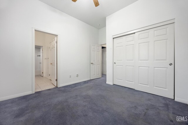 4702 Aviara Dr, Bakersfield, CA 93312 - unfurnished bedroom with carpet, baseboards, a closet, a ceiling fan, and ensuite bathroom
