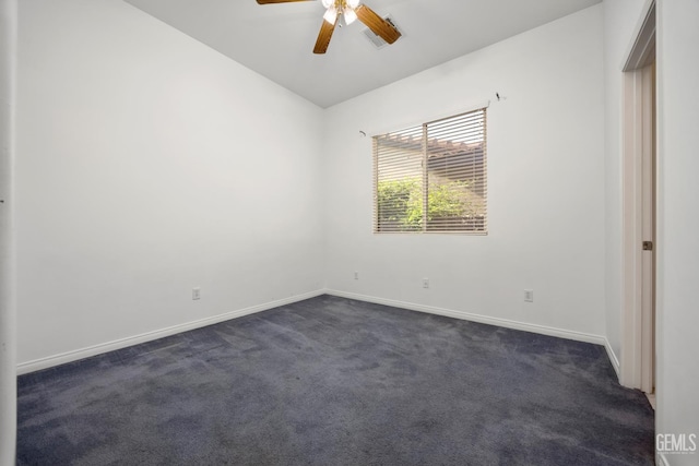 4702 Aviara Dr, Bakersfield, CA 93312 - unfurnished room with ceiling fan, dark carpet, baseboards, and lofted ceiling
