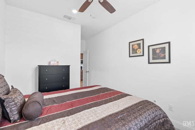 bedroom with visible vents and ceiling fan