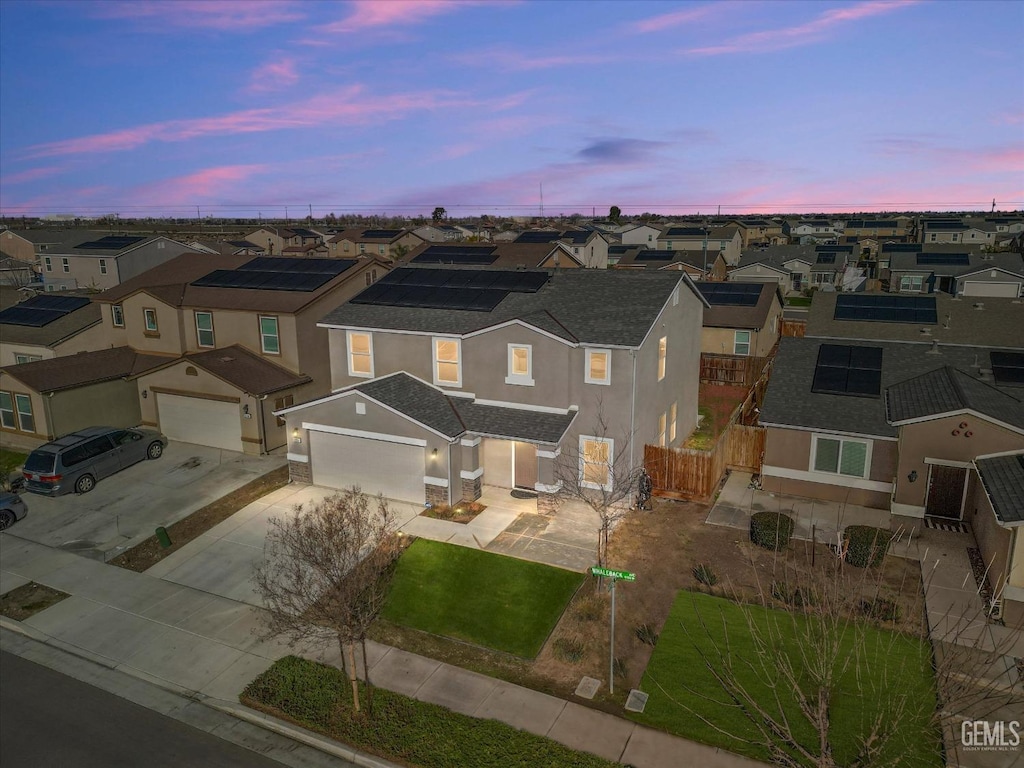 view of aerial view at dusk