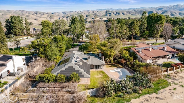 bird's eye view featuring a residential view and a mountain view