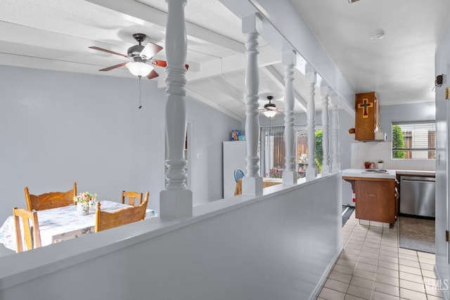 3406 Elm St, Bakersfield, CA 93301 - hallway featuring light tile patterned flooring and lofted ceiling