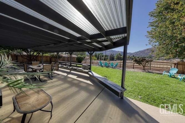 view of patio with a mountain view