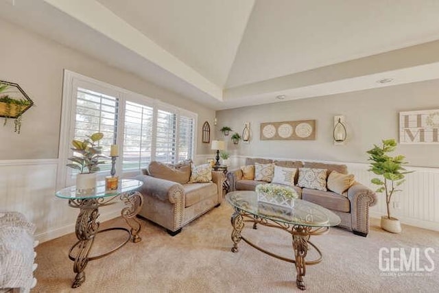 living room with lofted ceiling