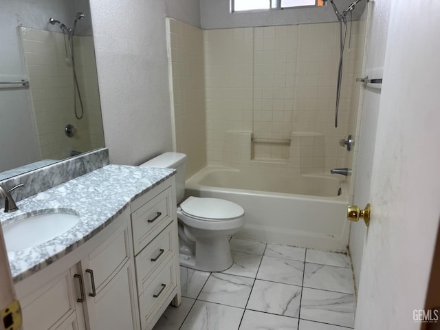 full bathroom featuring vanity,  shower combination, and toilet