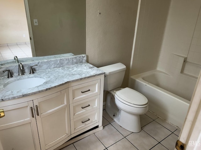 full bathroom with vanity, tile patterned flooring, tub / shower combination, and toilet