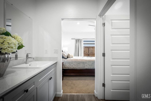 bathroom with vanity and hardwood / wood-style floors