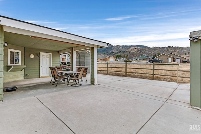 view of patio with a mountain view