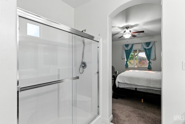 8907 Stevie Ct, Bakersfield, CA 93313 - ensuite bathroom featuring a ceiling fan and a stall shower