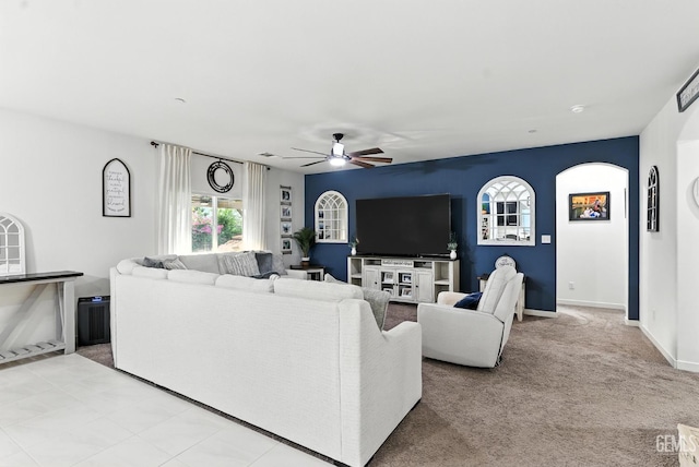 8907 Stevie Ct, Bakersfield, CA 93313 - living area with a ceiling fan and light carpet