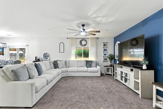 8907 Stevie Ct, Bakersfield, CA 93313 - living area with a ceiling fan, carpet floors, and plenty of natural light