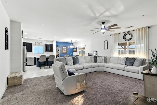 8907 Stevie Ct, Bakersfield, CA 93313 - living area with a ceiling fan and recessed lighting