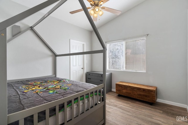 812 Mazatlan Dr, Bakersfield, CA 93314 - bedroom with wood finished floors, lofted ceiling, and a ceiling fan