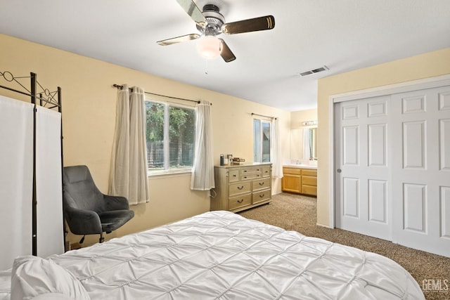 5601 Sugar Pine Dr, Bakersfield, CA 93313 - bedroom featuring carpet floors, a closet, and ceiling fan