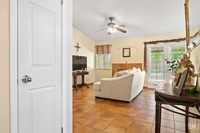 5601 Sugar Pine Dr, Bakersfield, CA 93313 - living area with a ceiling fan and light tile patterned floors
