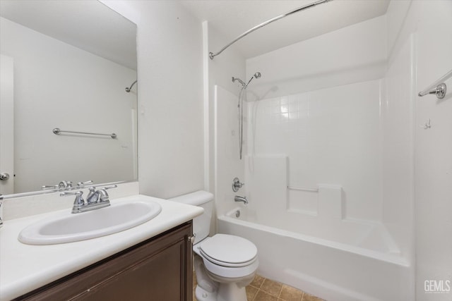 full bath featuring toilet, bathtub / shower combination, and vanity