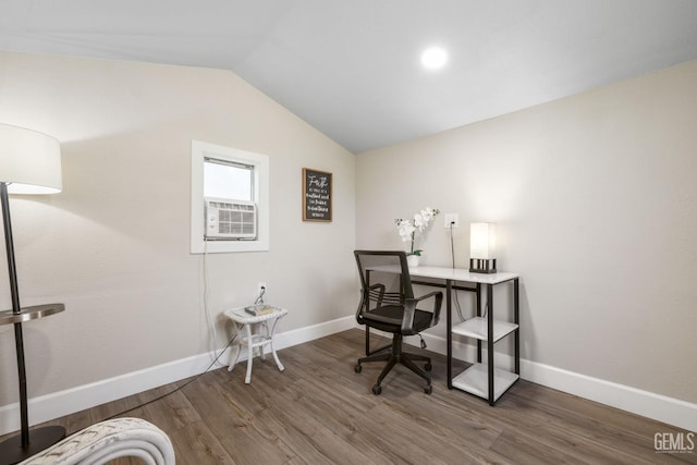 2702 Worthington Ave, Bakersfield, CA 93308 - office with lofted ceiling, wood finished floors, and cooling unit