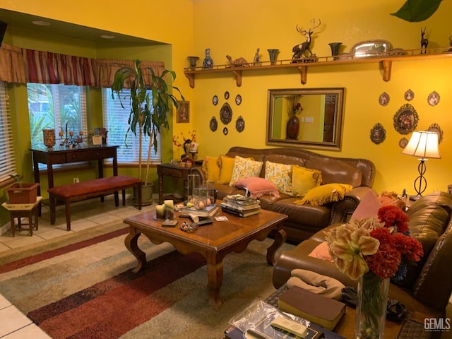 living room featuring tile patterned floors