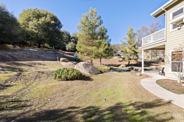 view of yard with a balcony