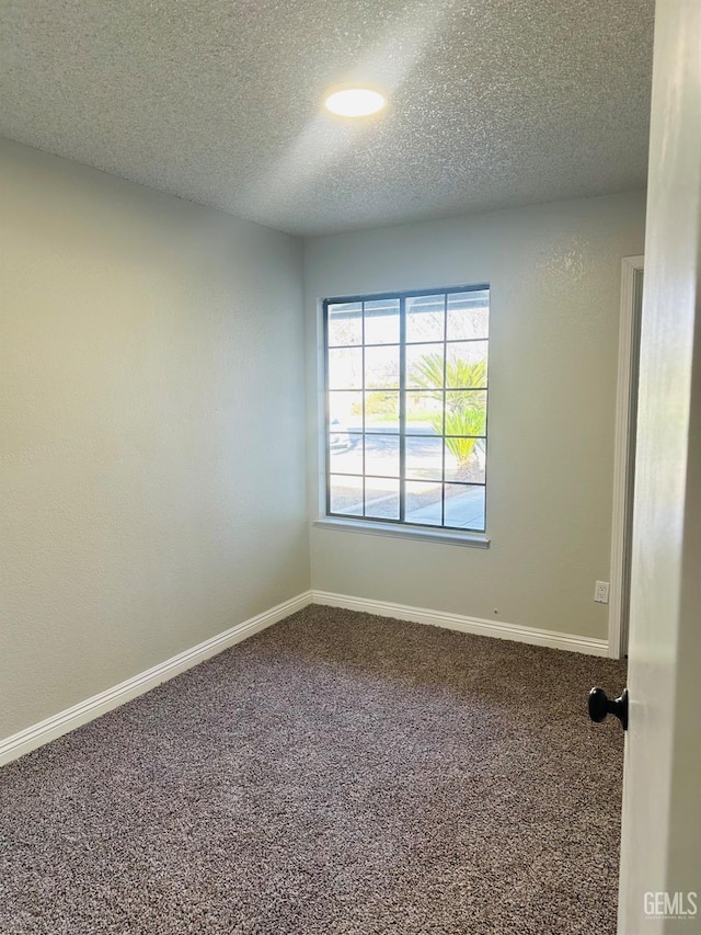 carpeted empty room with a textured ceiling