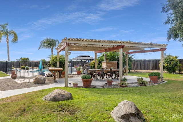 view of home's community featuring a pool, a playground, a lawn, a patio, and a gazebo