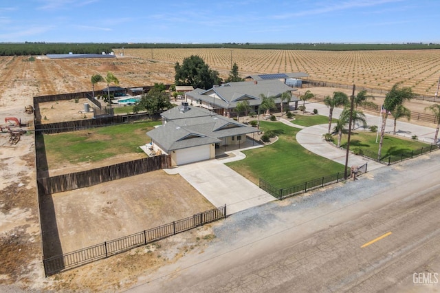 drone / aerial view with a rural view