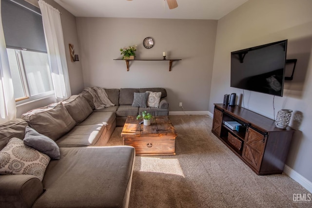 1850 Verdugo Ln, Bakersfield, CA 93312 - carpeted living room featuring a ceiling fan and baseboards