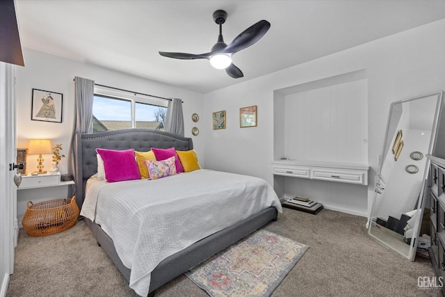 bedroom featuring carpet and ceiling fan