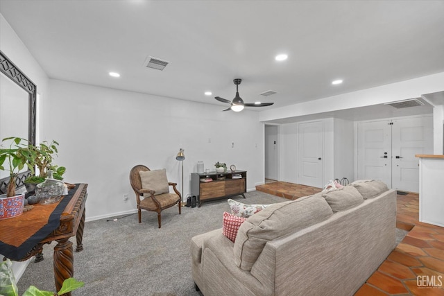 living room with ceiling fan