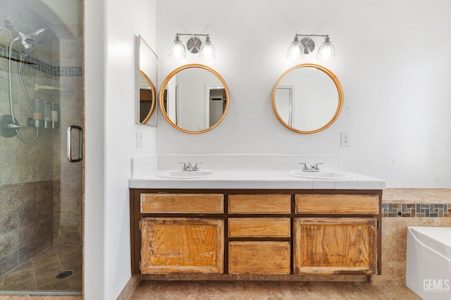 5219 Port Dr, Bakersfield, CA 93312 - bathroom with a stall shower, double vanity, and a bath