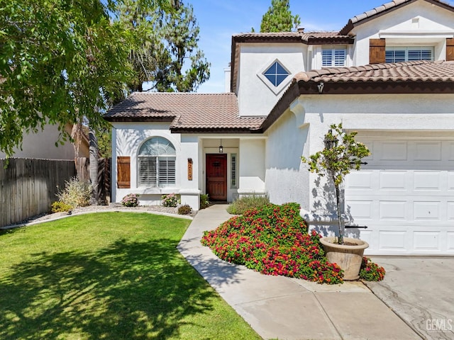 5219 Port Dr, Bakersfield, CA 93312 - mediterranean / spanish home featuring an attached garage, stucco siding, and a tile roof