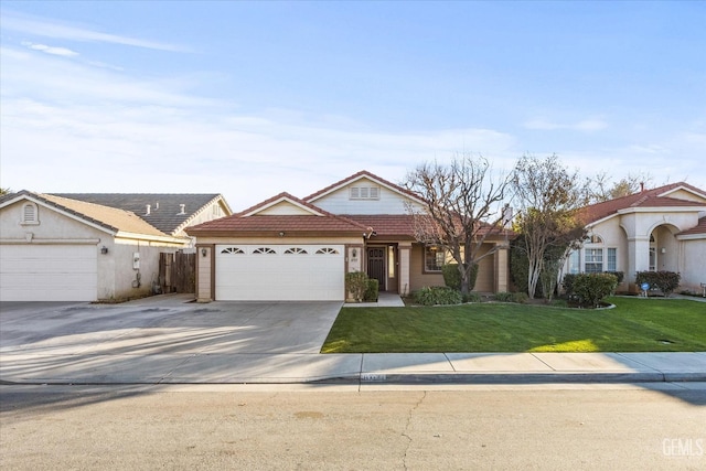 single story home with a front lawn and a garage