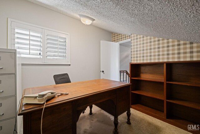 3504 Elm St, Bakersfield, CA 93301 - office area featuring a textured ceiling, wood finished floors, and wallpapered walls