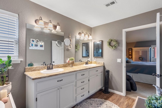 bathroom featuring hardwood / wood-style floors and vanity