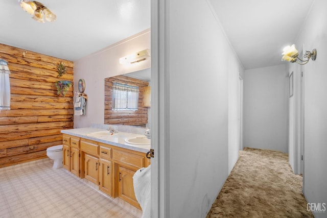 38579 Payne Way, Caliente, CA 93518 - full bath featuring double vanity, log walls, and toilet