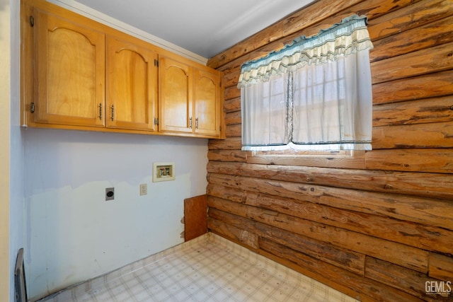 38579 Payne Way, Caliente, CA 93518 - laundry area featuring log walls, washer hookup, cabinet space, and hookup for an electric dryer