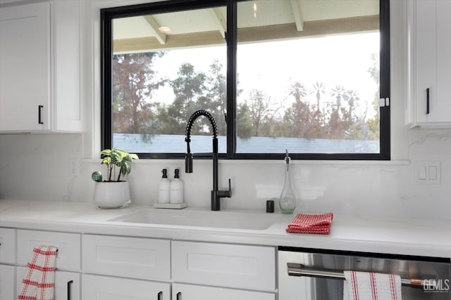 kitchen featuring dishwasher, a water view, sink, and a wealth of natural light