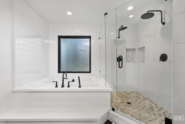 bathroom with plus walk in shower