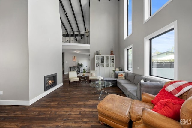 living room featuring dark wood-type flooring