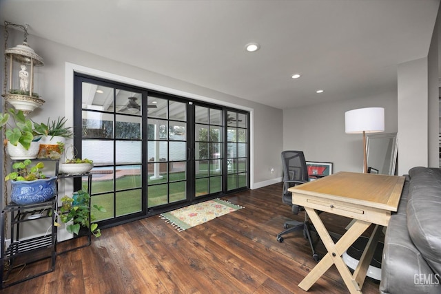 office space with dark hardwood / wood-style floors