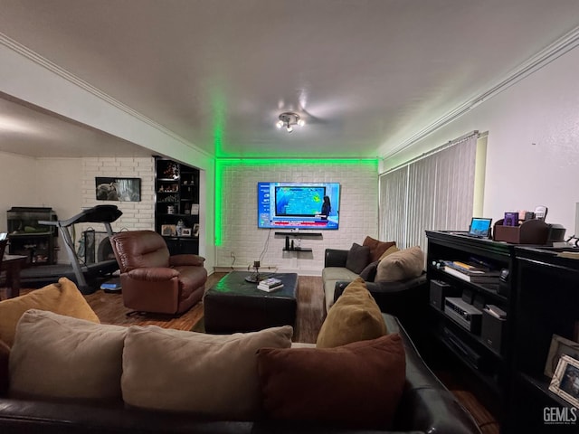6301 Scenic Way, Bakersfield, CA 93309 - living area featuring wood finished floors and brick wall