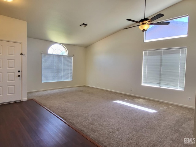 11511 Bay Meadows Ln, Bakersfield, CA 93312 - carpeted empty room featuring lofted ceiling and ceiling fan