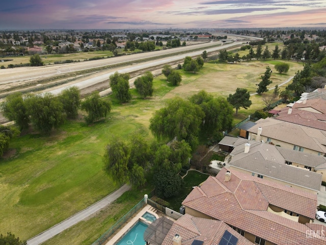 view of aerial view at dusk