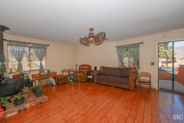 living room with light hardwood / wood-style flooring