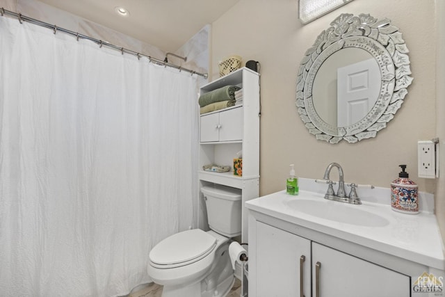 3105 Whisper Oak Way, Bakersfield, CA 93311 - full bathroom featuring toilet, vanity, recessed lighting, and a shower with curtain