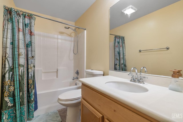 10114 Oporto Way, Bakersfield, CA 93306 - bathroom with vanity, toilet, shower / bath combination with curtain, and tile patterned flooring