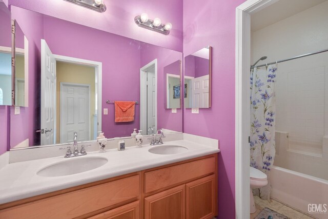 10114 Oporto Way, Bakersfield, CA 93306 - full bathroom with toilet, double vanity, and shower / tub combo with curtain