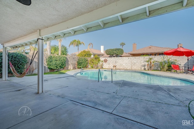 view of swimming pool featuring a patio area