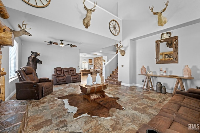 living room with ceiling fan